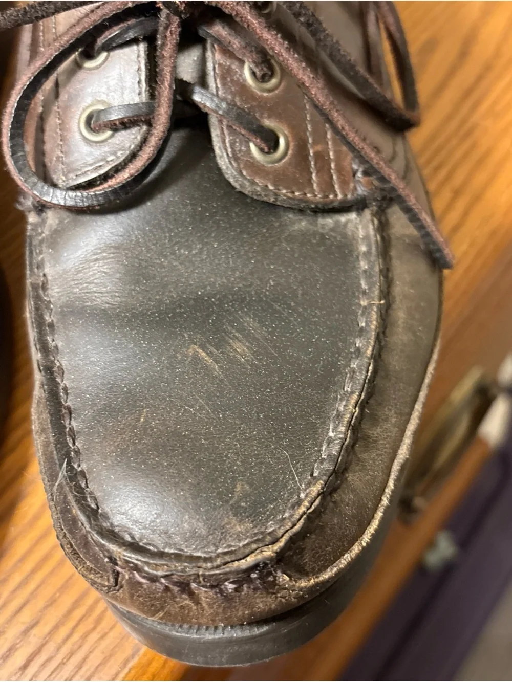 Nunn Bush Brown Leather Boat Shoes with Blue Insoles